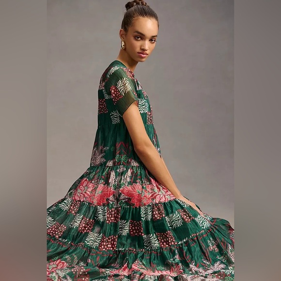 NWT Anthropologie Bhanuni Jyoti Tiered Short Sleeve Maxi Floral Tropical Dress - Picture 5 of 16